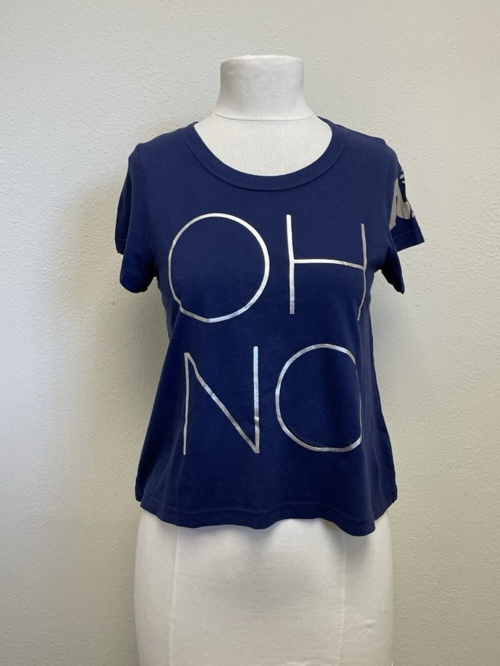Rebel Yell Blue Short Sleeve Crewneck Cropped Top Graphic T-Shirt Size M